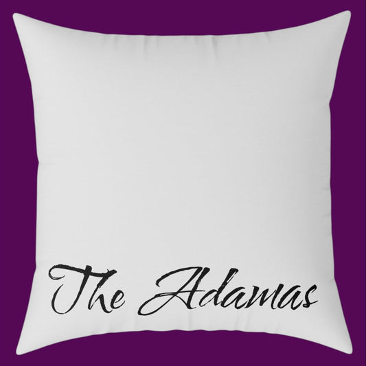 Reverse side of a gray and black personalized gothic skull damask square throw pillow from The Fright Factory New Orleans gift shop.