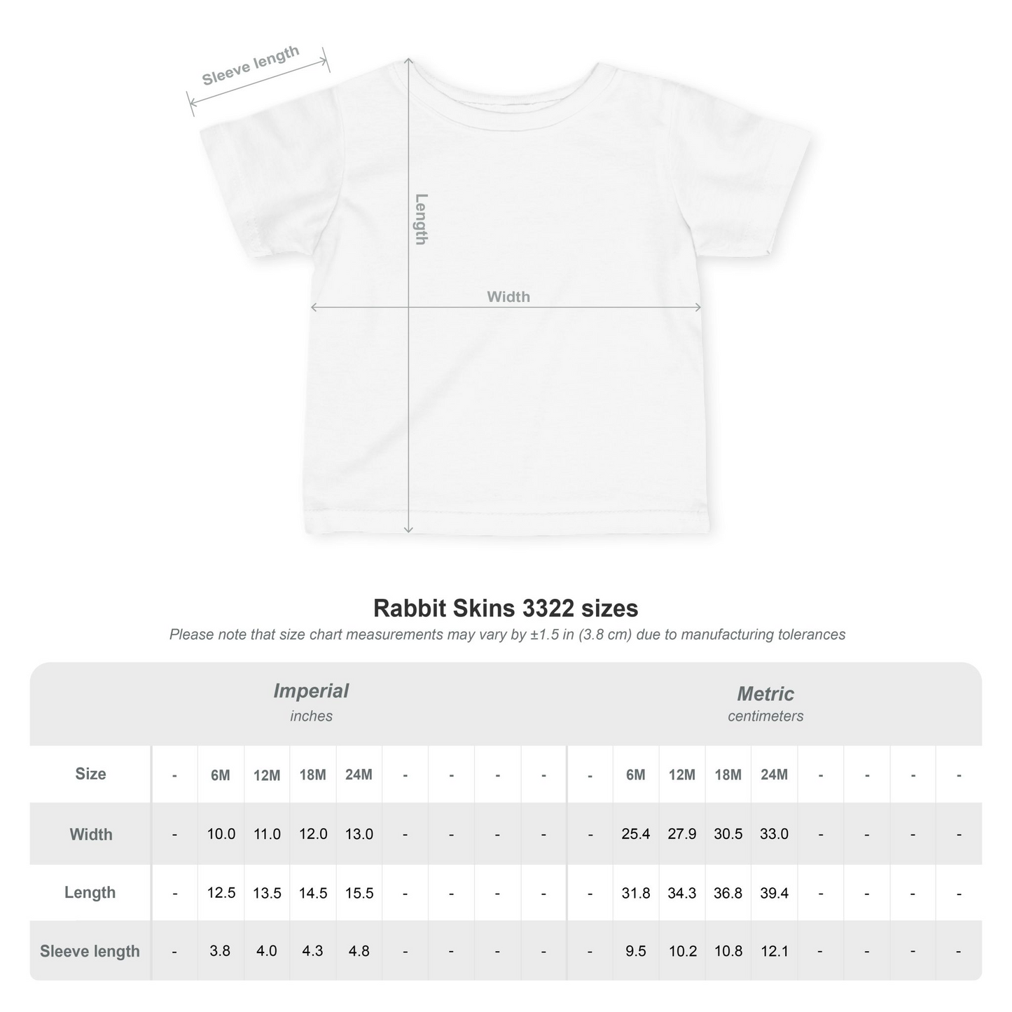 Size chart for The Fright Factory New Orleans Little Monsters Collection of personalized t-shirts.