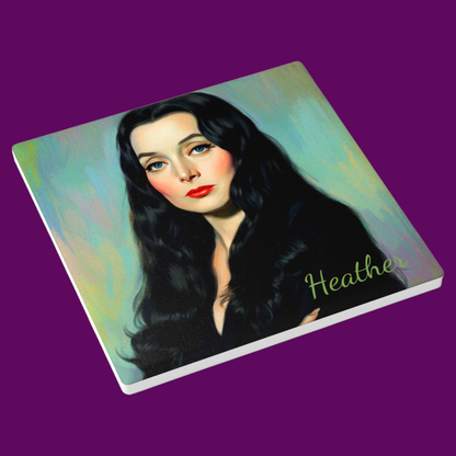 Morticia Addams Personalized Ceramic Coaster | Addams Family Gift