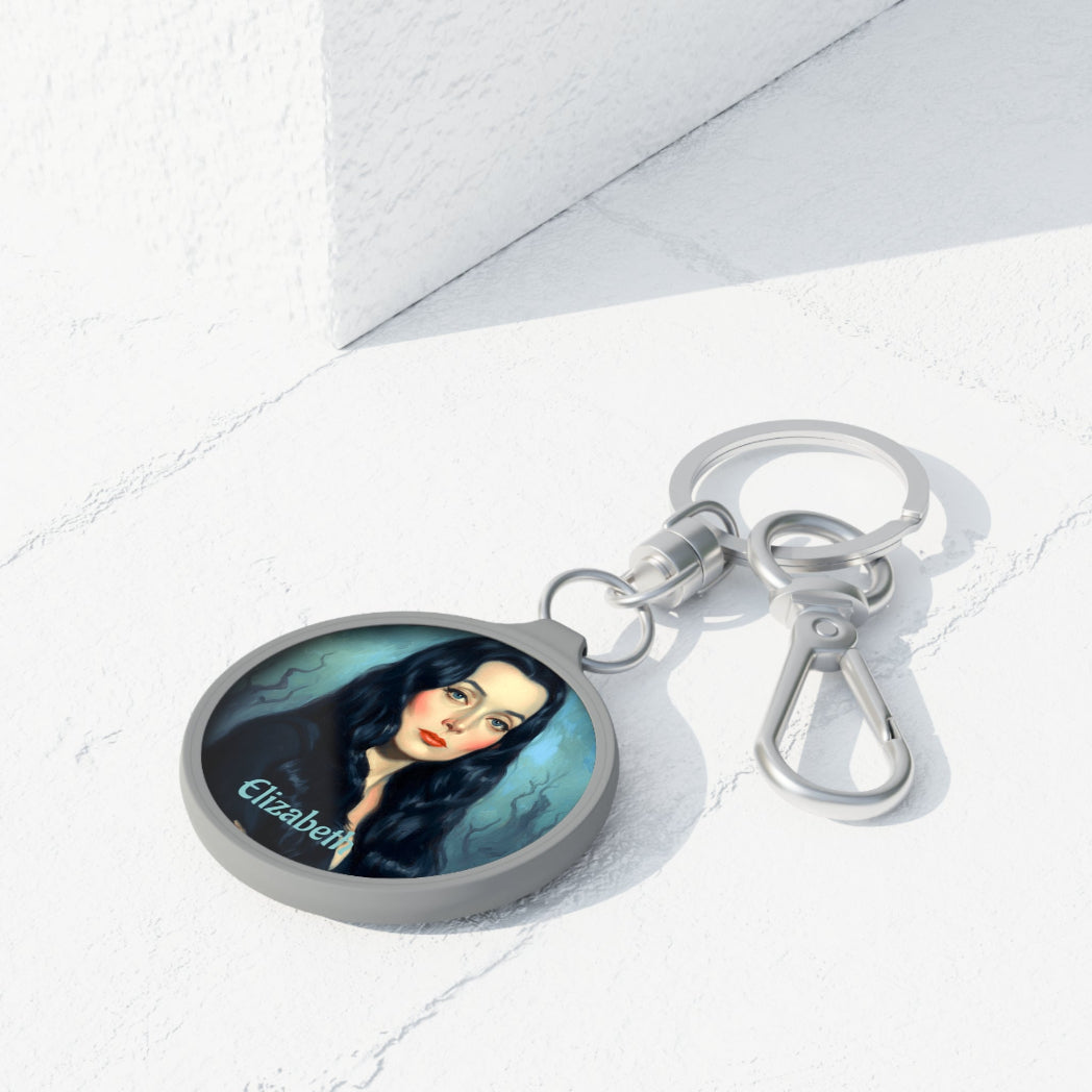 Morticia Addams custom keyring, gothic gift ideas from The Fright Factory New Orleans.