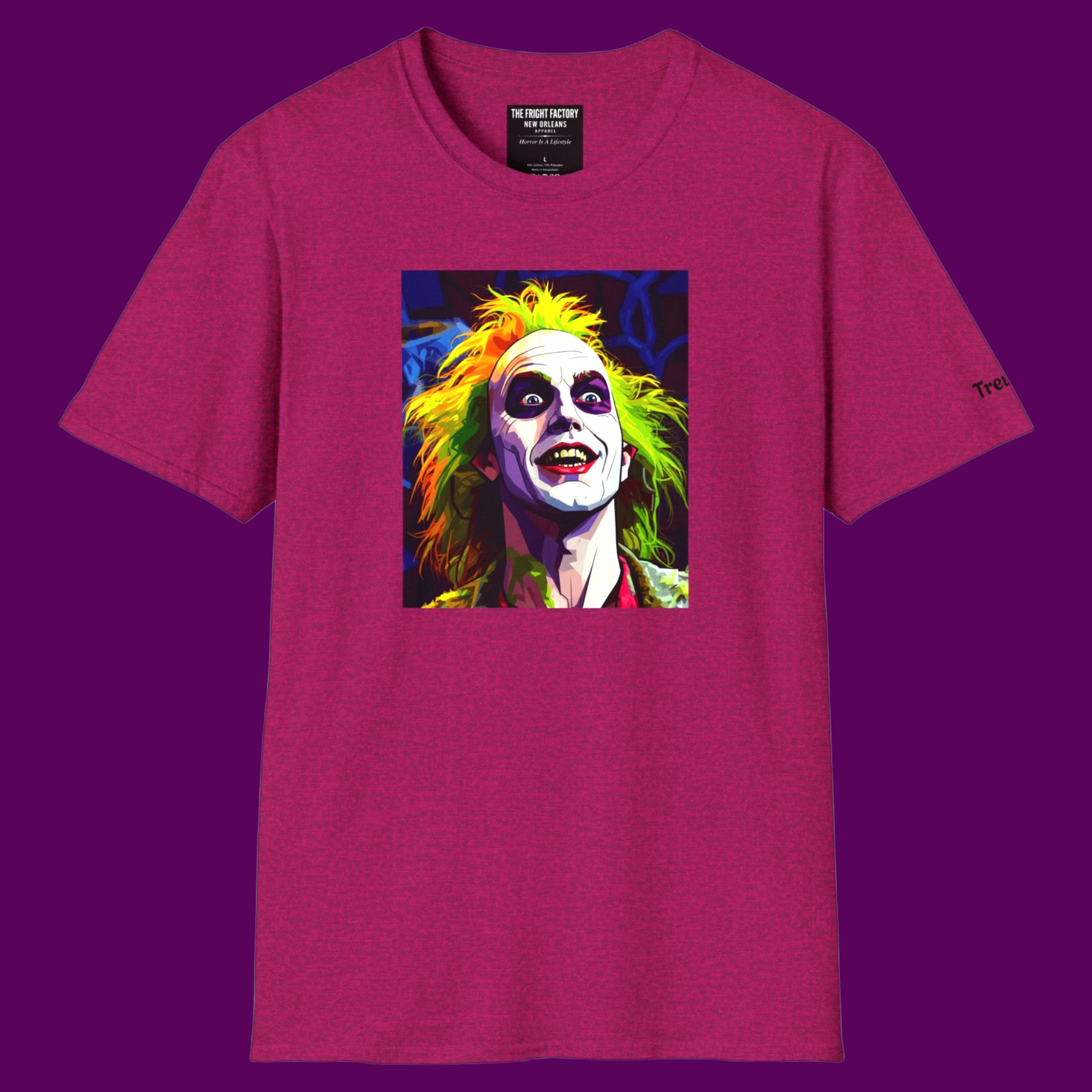Custom Beetlejuice cotton t-shirt for pop art lovers designed in The Fright Factry NOLA.