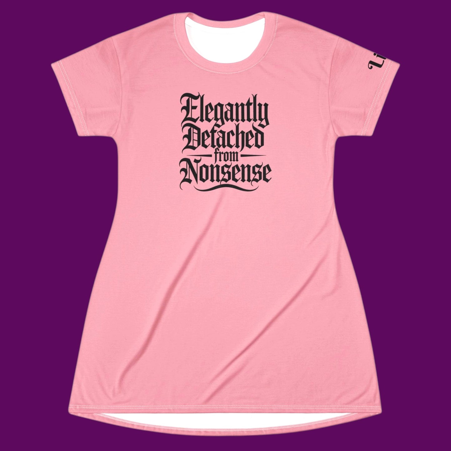 Elegantly Detached Gothic Graphic Tee Dress | Pastel Pink Nightgown