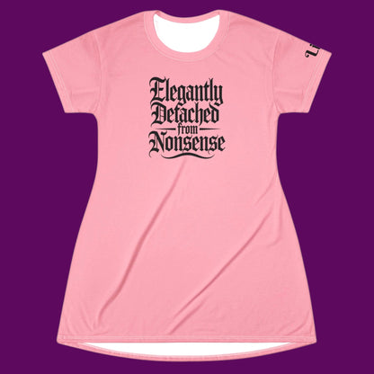 Elegantly Detached Gothic Graphic Tee Dress | Pastel Pink Nightgown