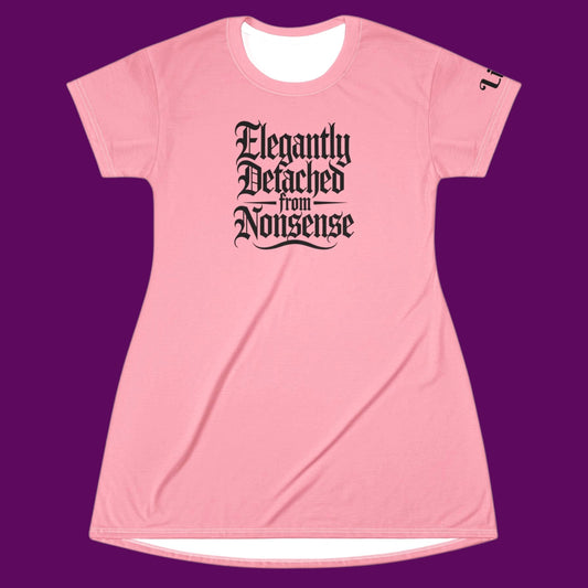 Elegantly Detached Gothic Graphic Tee Dress | Pastel Pink Nightgown