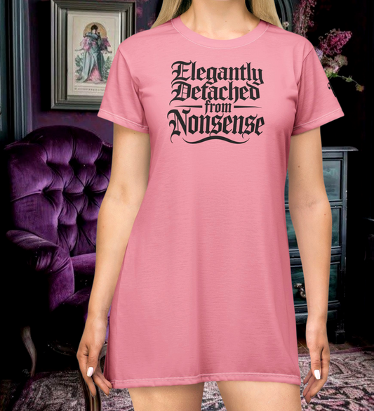 Elegantly Detached Gothic Graphic Tee Dress | Pastel Pink Nightgown