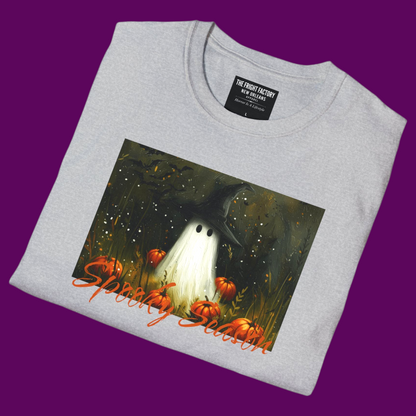 Spooky Season Ghost T-Shirt | Cute Ghost in Witch Hat Halloween Tee