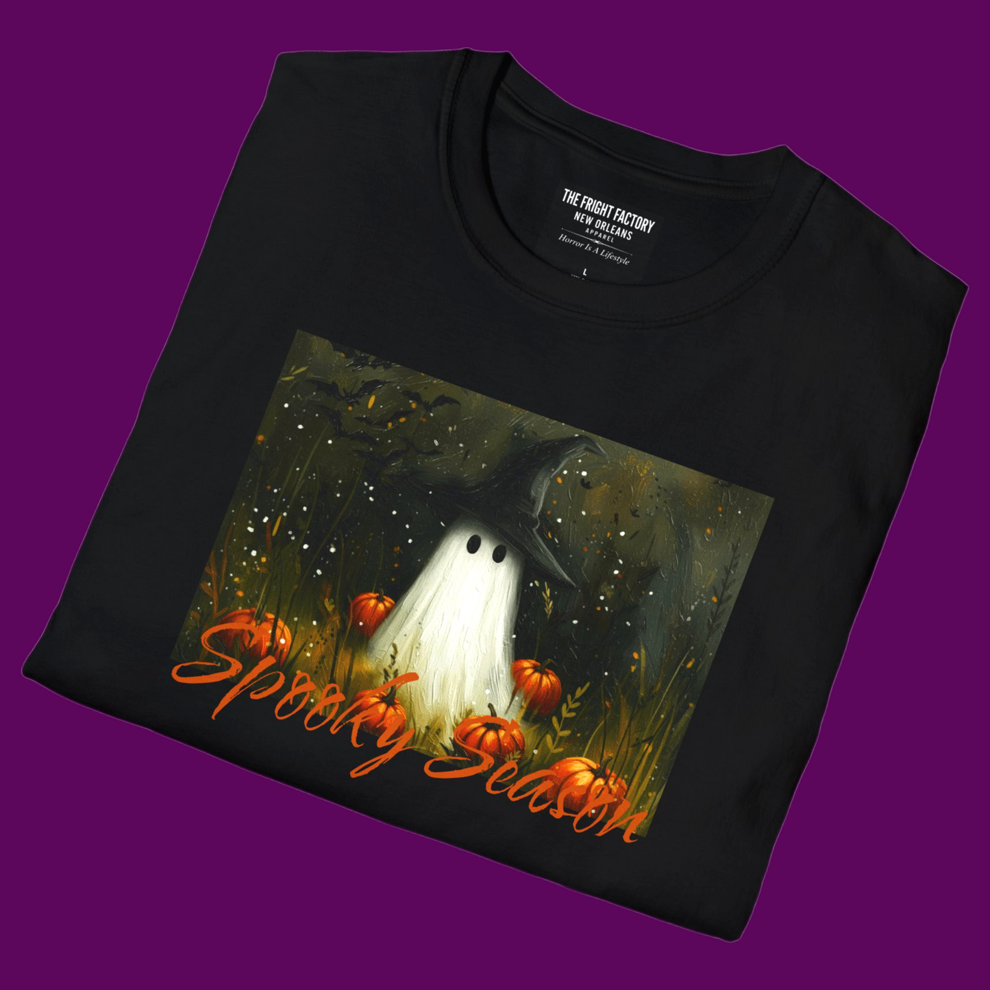 Spooky Season Ghost T-Shirt | Cute Ghost in Witch Hat Halloween Tee