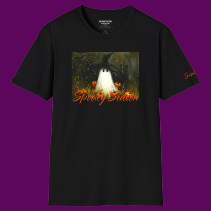 Spooky Season Ghost T-Shirt | Cute Ghost in Witch Hat Halloween Tee