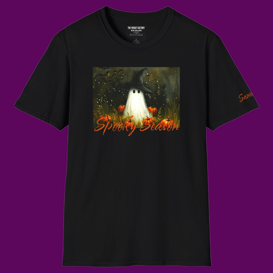 Spooky Season Ghost T-Shirt | Cute Ghost in Witch Hat Halloween Tee