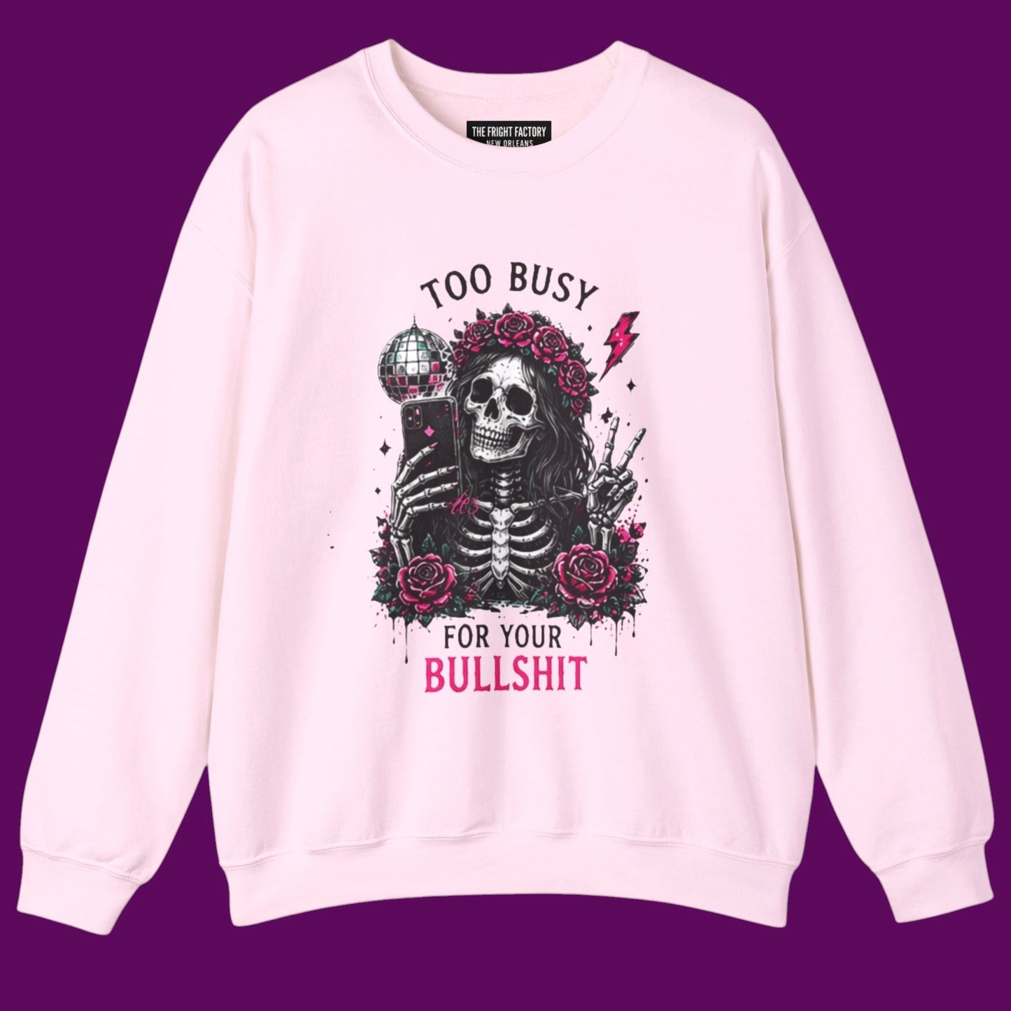 Personalized Goth Skeleton Flower Crown Sweatshirt | Retro Spooky Apparel