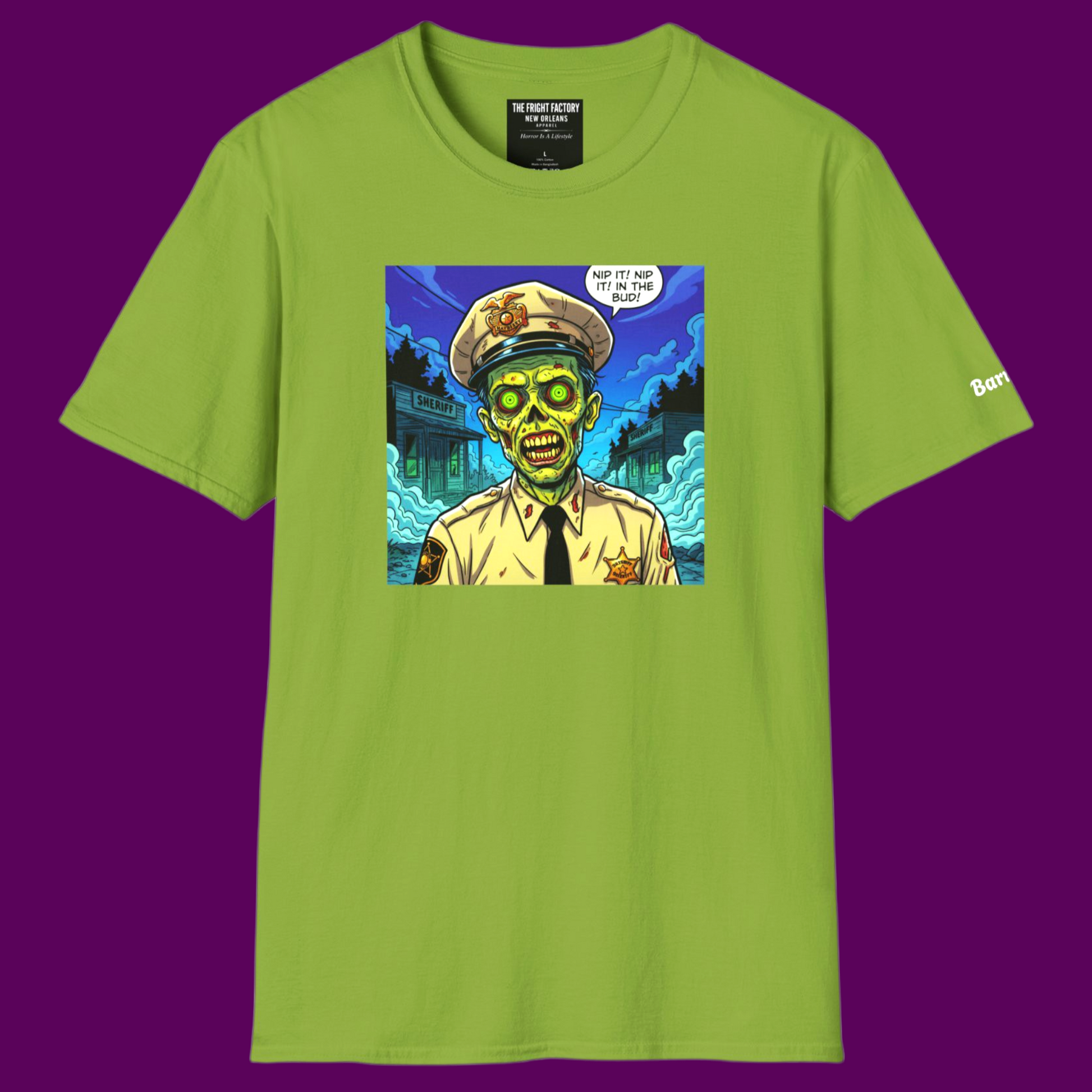Custom Barney Fife pop art graphic 100% cotton t-shirt by he Fright Factory, New Orleans.
