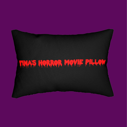 Personalized horror fan pillow featuring a vintage-style movie monster illustration. Custom gothic home decor and spooky gift idea from Fright Factory New Orleans.