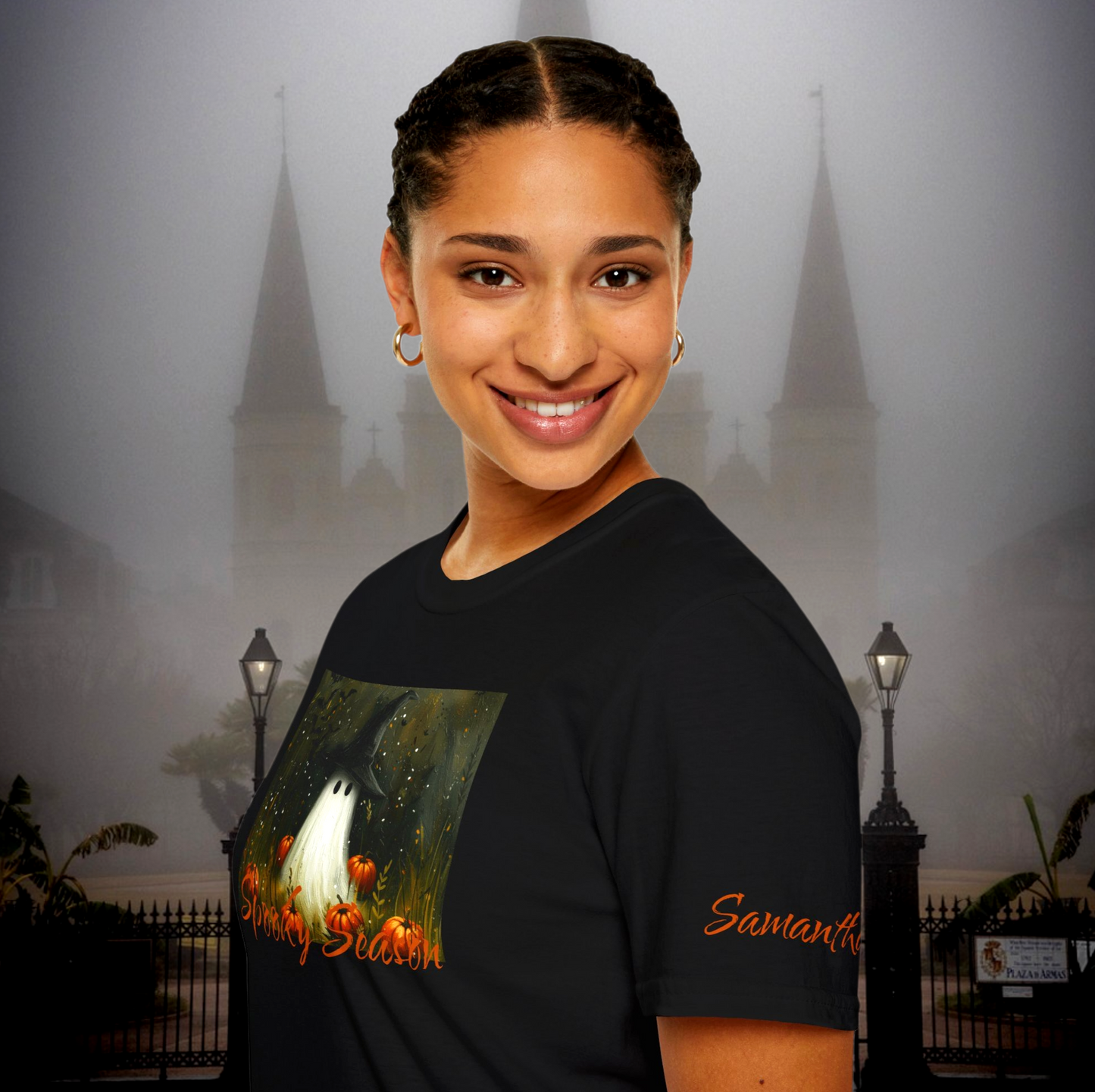 Spooky Season Ghost T-Shirt | Cute Ghost in Witch Hat Halloween Tee