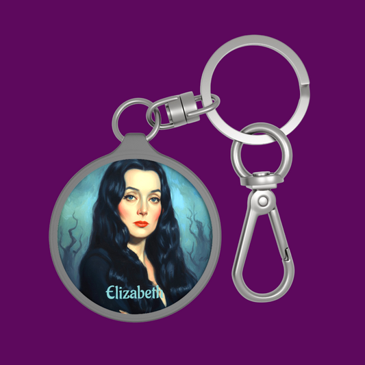 Morticia Addams personalized keychain, gothic accessory from The Fright Factory New Orleans.