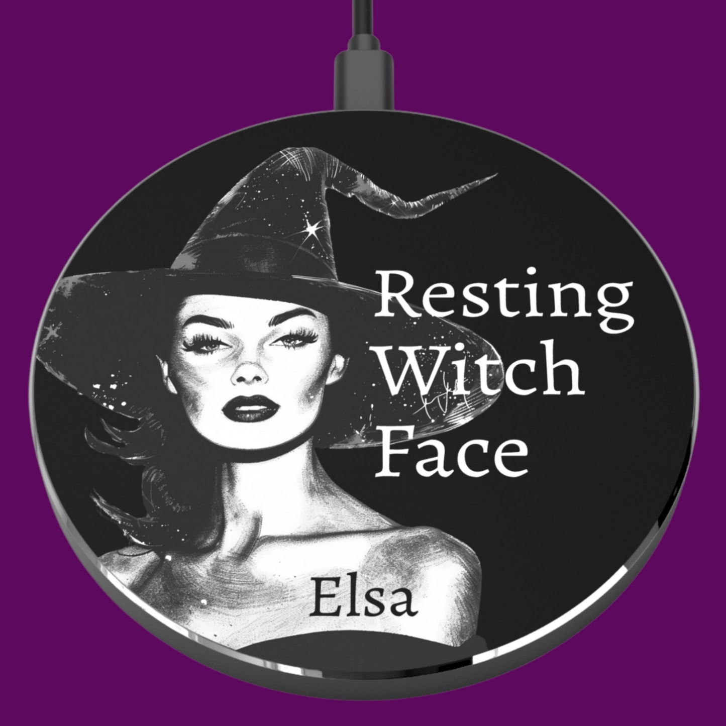 Resting Witch Face Wireless Charger | Personalized Horror Decor