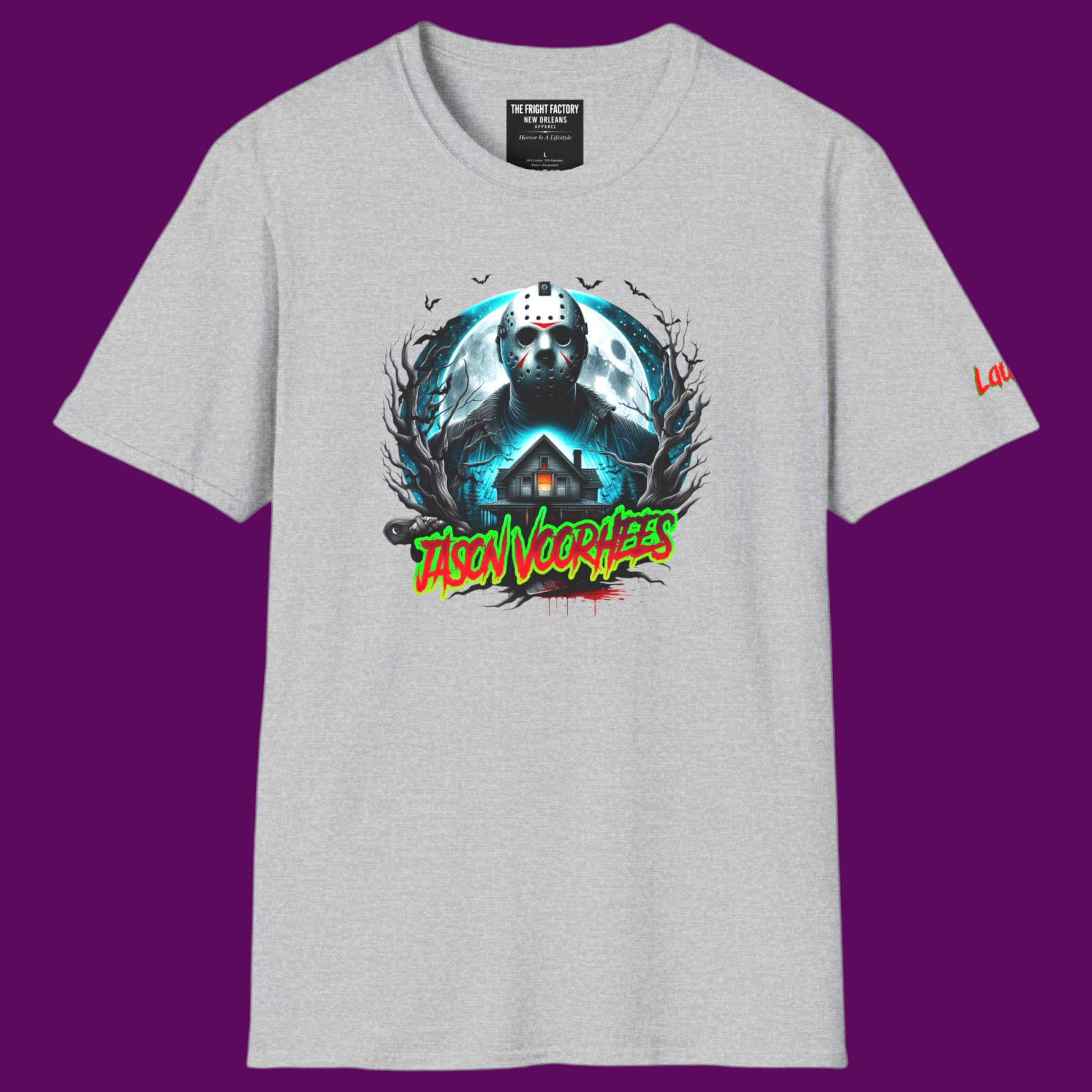 The custom Fright Factory New Orleans Jason Voorhees classic horror tee available in five color options