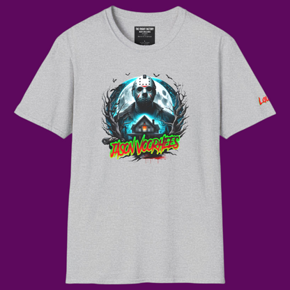The custom Fright Factory New Orleans Jason Voorhees classic horror tee available in five color options