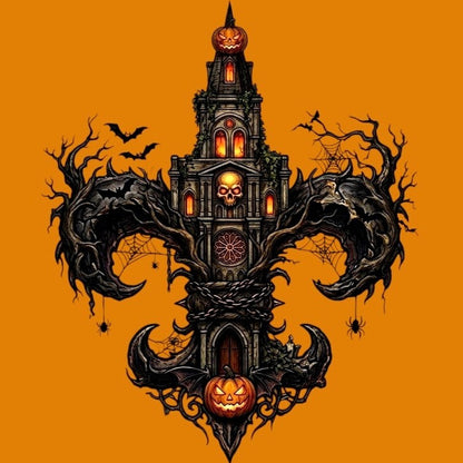 Custom Gothic Fleur-de-Lis design featured on gifts and apparel from The Fright Factory, NOLA Halloween gift shop.