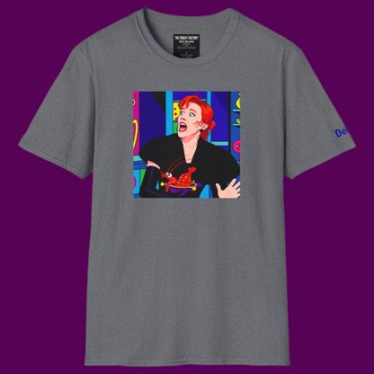 Delia Deetz from Beetlejuice in a vibrant pop art style on a 100% cotton T-shirt by The Fright Factory New Orleans.