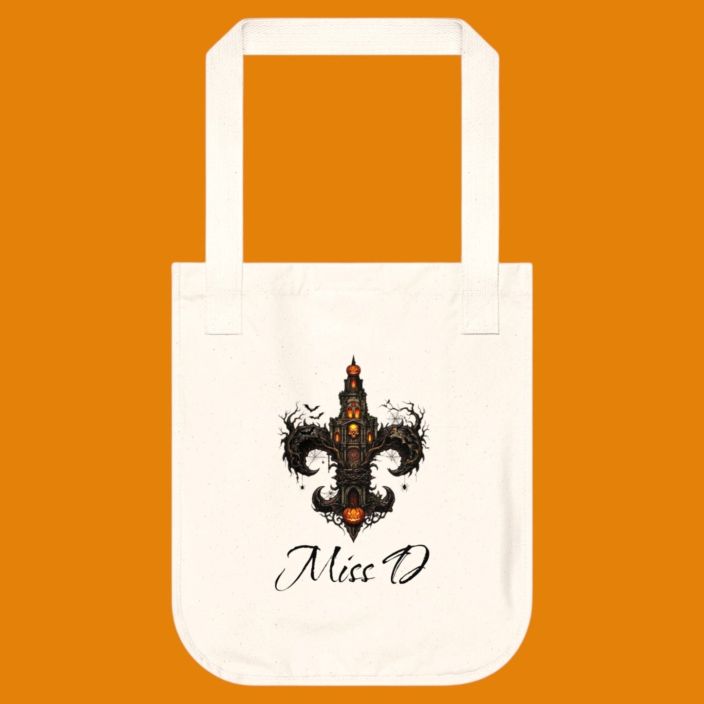 Carry your magic in style. Our Custom Gothic Fleur-de-Lis Tote features durable organic cotton & personalized text. From The Fright Factory, NOLA gift shop!