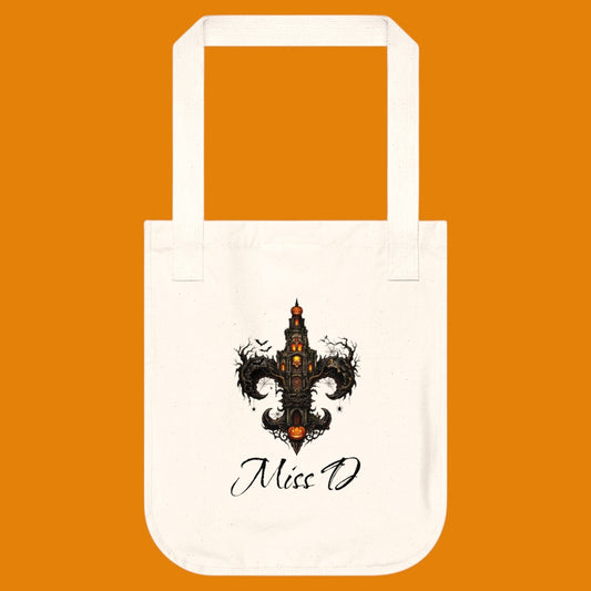 Carry your magic in style. Our Custom Gothic Fleur-de-Lis Tote features durable organic cotton & personalized text. From The Fright Factory, NOLA gift shop!