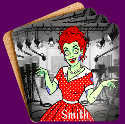 Custom I Love Lucy Zombie Coaster Set spooky cocktails will add to the vibe. The vibrant colors and horror theme is perfect of any Lucy Richardo fan. Only in The Fright Factory New Orleans.