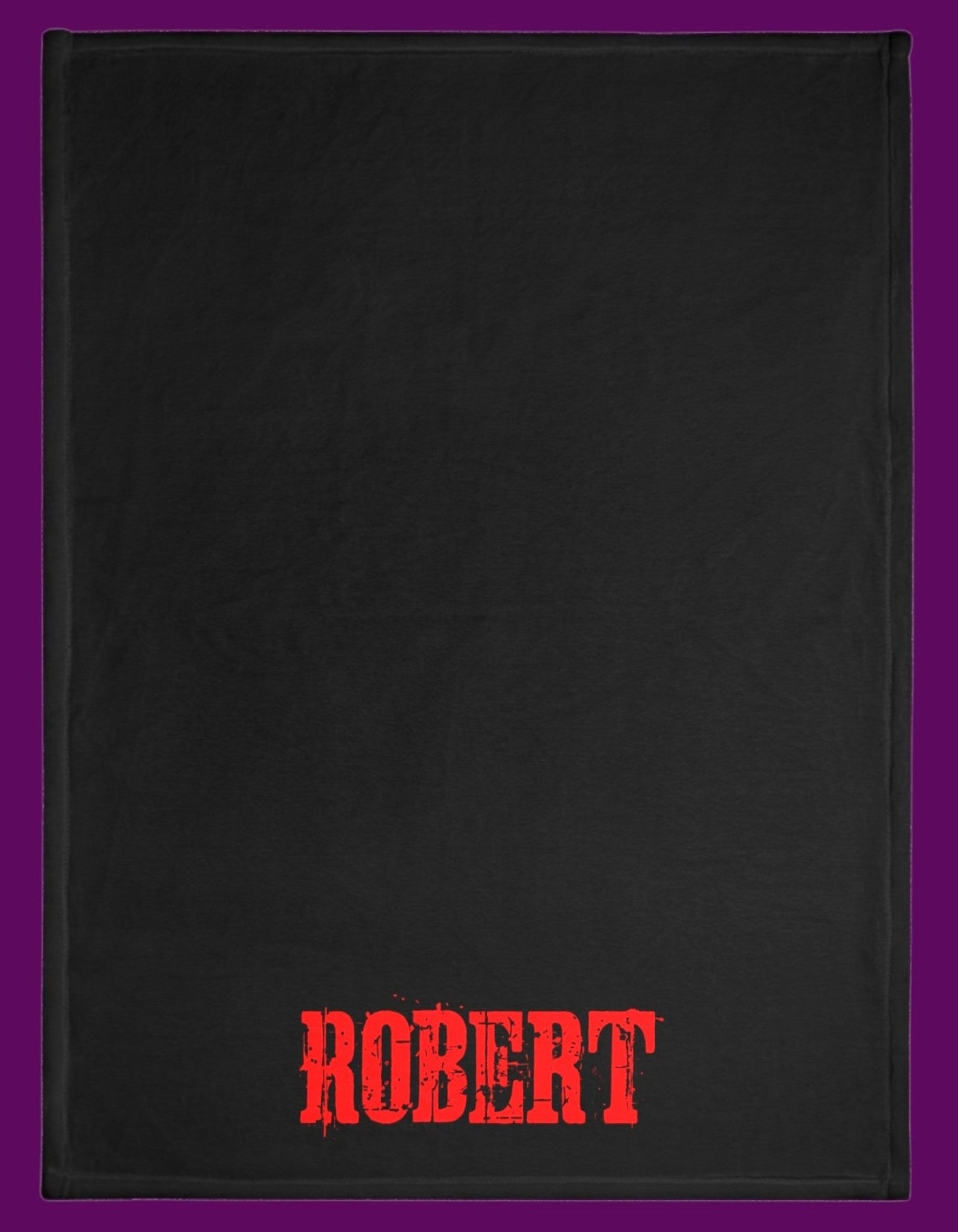 Back side of a multi-color personalized Cujo poster horror-themed blanket. For sale in in The Frght Factory, New Orleans.